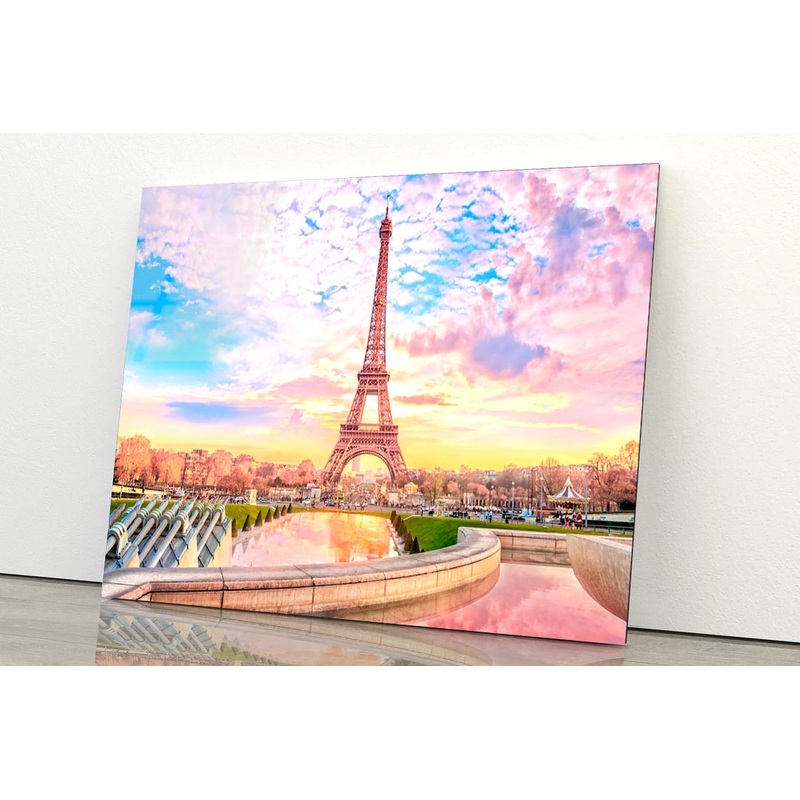 Eiffel Tower Is Reflected in A Pond Acrylic Glass Print Tempered Glass Wall Art 100% Made in Australia Ready to Hang
