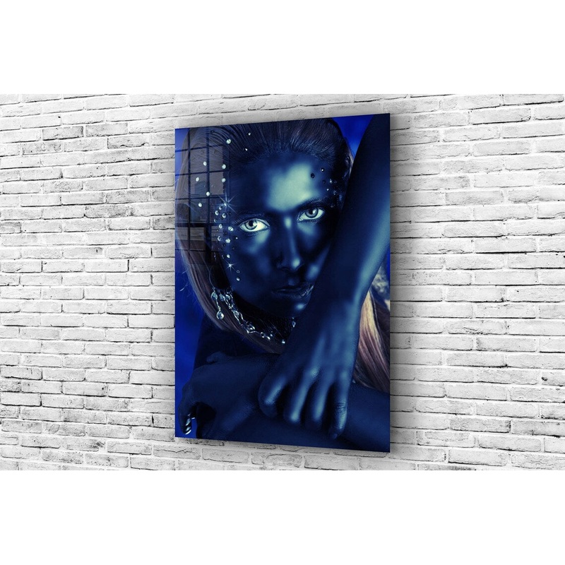 Fashion Blue Woman View Print Tempered Glass Wall Art 100% Made in Australia Ready to Hang