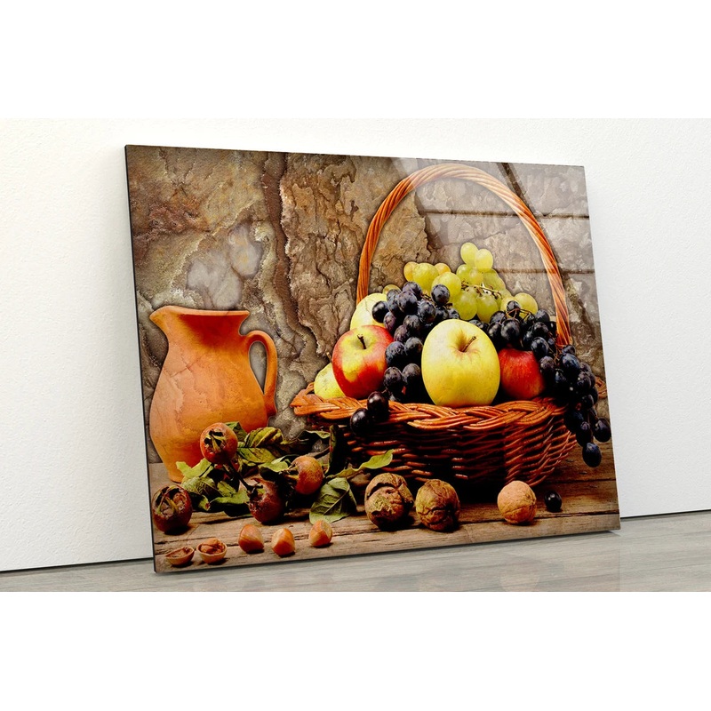 Fruit Basket on Table Oil Painting Acrylic Glass Print Tempered Glass Wall Art 100% Made in Australia Ready to Hang