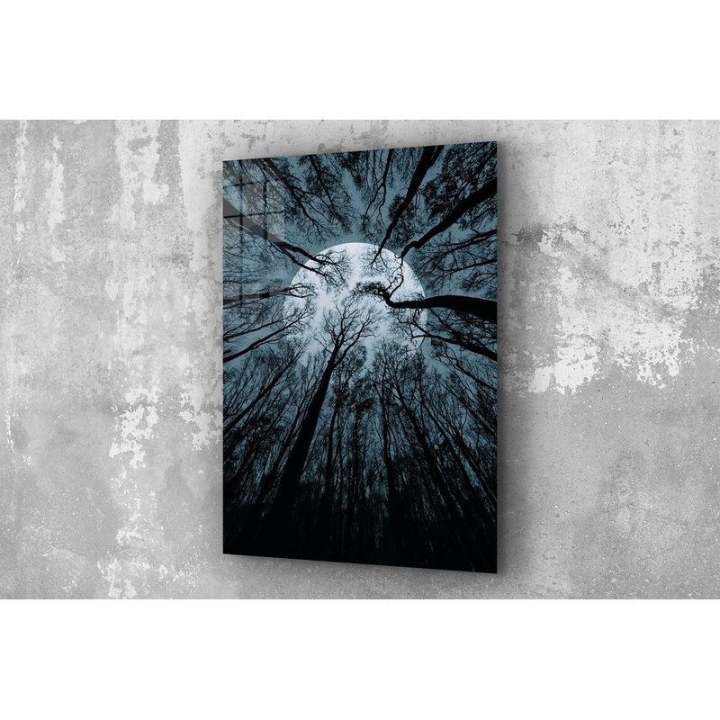 Full Moon Trees View Print Tempered Glass Wall Art 100% Made in Australia Ready to Hang