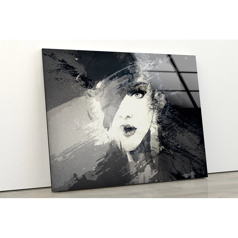 Girl Face Abstract B&W Watercolor Painting Acrylic Glass Print Tempered Glass Wall Art 100% Made in Australia Ready to Hang