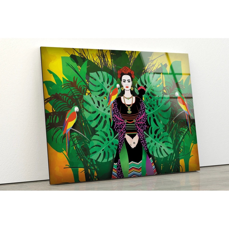 Girl Leaves & Birds Vector Design Acrylic Glass Print Tempered Glass Wall Art 100% Made in Australia Ready to Hang