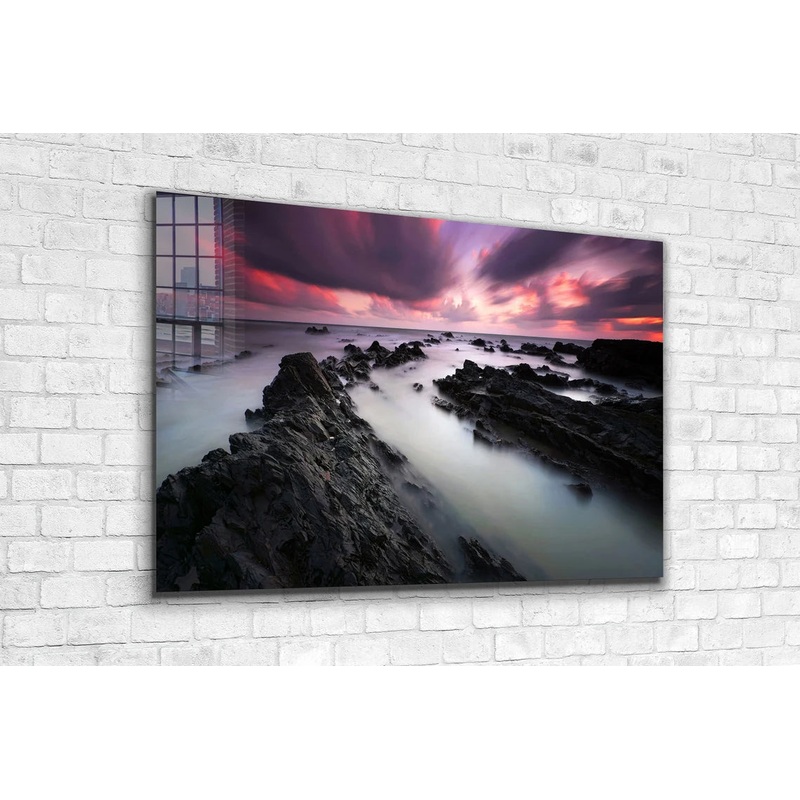 Rocks Beach in Mist Print Tempered Glass Wall Art 100% Made in Australia Ready to Hang