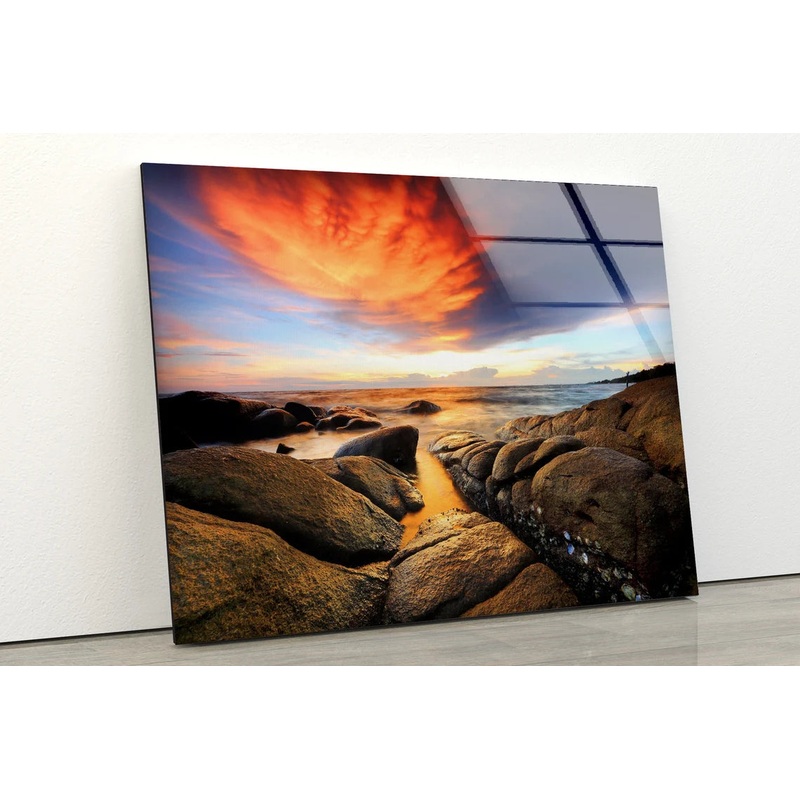 Rocks & Sea Sunset Scenery Photograph Acrylic Glass Print Tempered Glass Wall Art 100% Made in Australia Ready to Hang