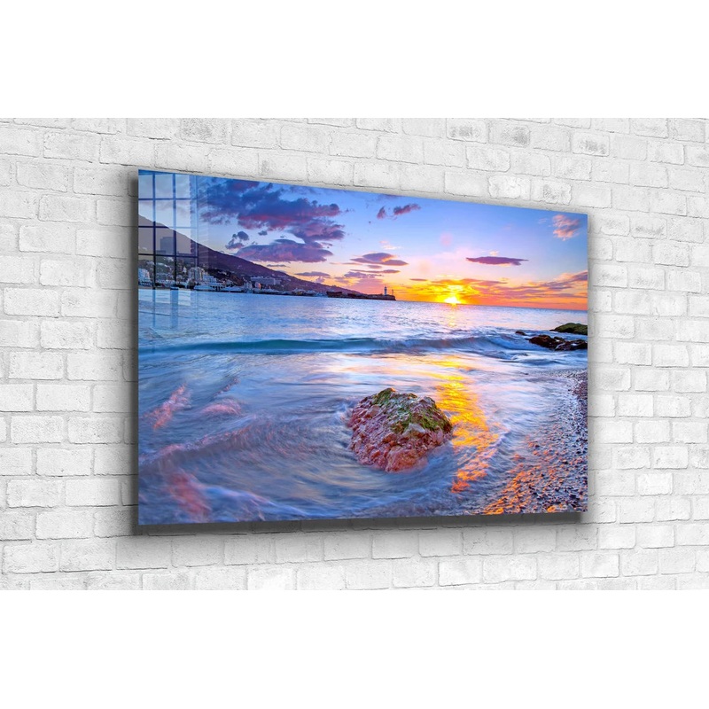 Seaside View Sunset Sky Print Tempered Glass Wall Art 100% Made in Australia Ready to Hang