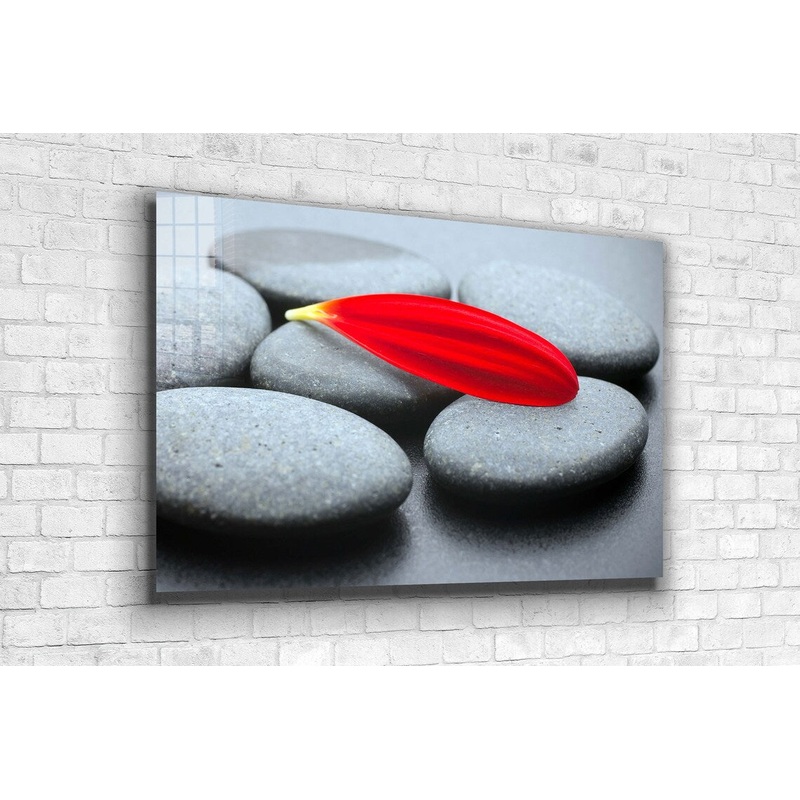 Stone Red Petal Floral Print Tempered Glass Wall Art 100% Made in Australia Ready to Hang