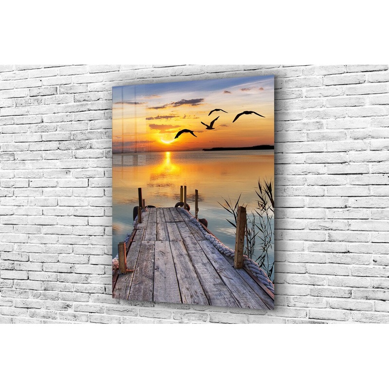Sunset Dock & Lake View Print Tempered Glass Wall Art 100% Made in Australia Ready to Hang