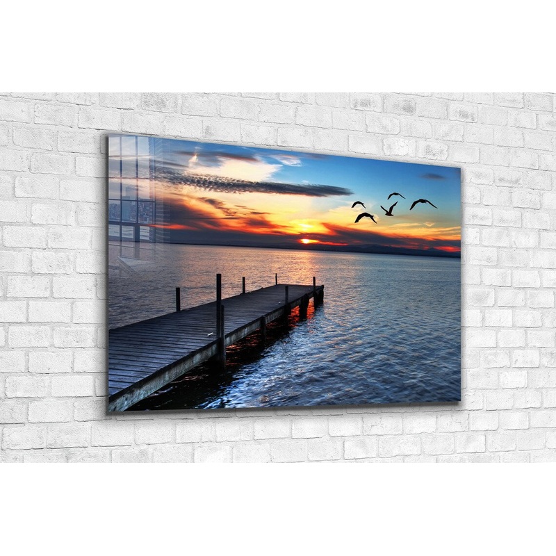 Sunset Sky at the Dock Print Tempered Glass Wall Art 100% Made in Australia Ready to Hang