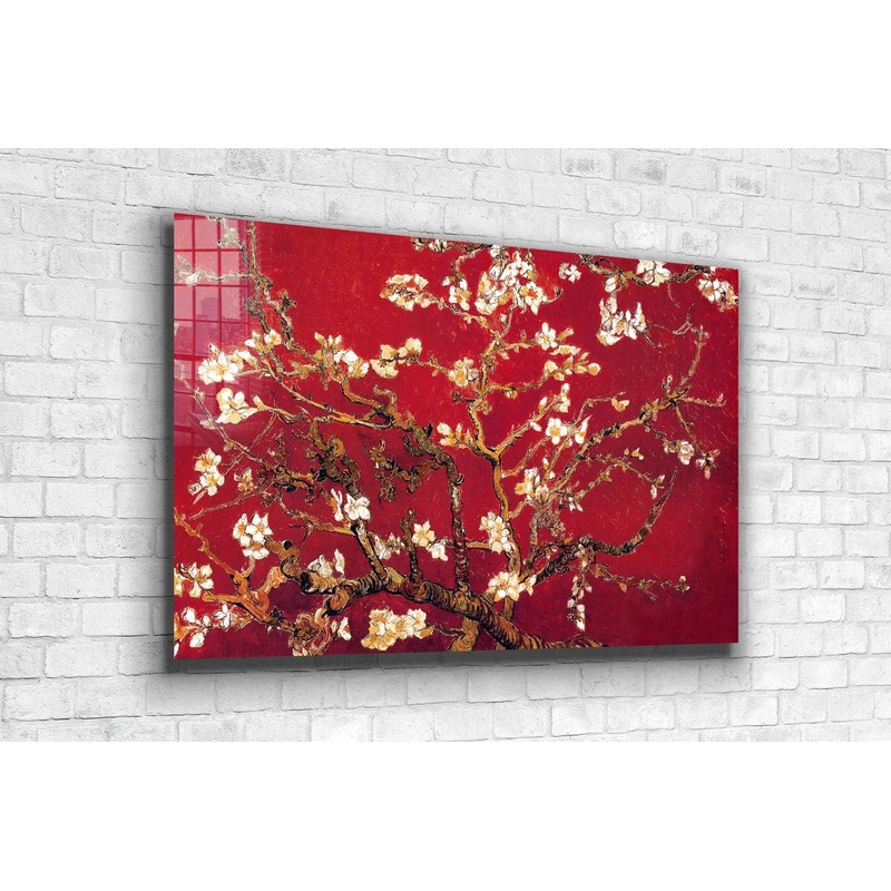 Van Gogh Red Blooming Print Tempered Glass Wall Art 100% Made in Australia Ready to Hang