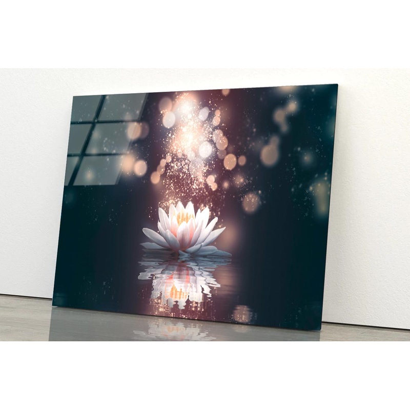 White Flower Floating in The Water with Sparkles Acrylic Glass Print Tempered Glass Wall Art 100% Made in Australia Ready to Hang