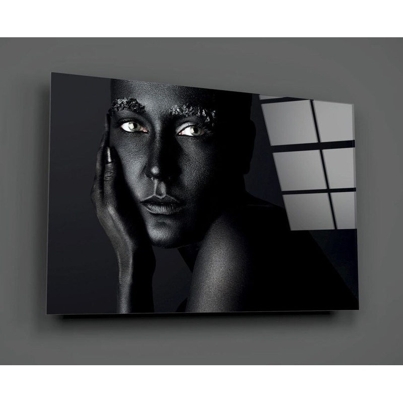 Woman in Black Closeup Print Tempered Glass Wall Art 100% Made in Australia Ready to Hang