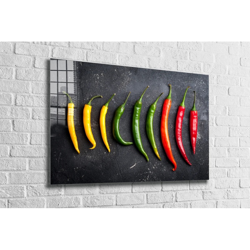 Yellow Green Red Pepper Print Tempered Glass Wall Art 100% Made in Australia Ready to Hang