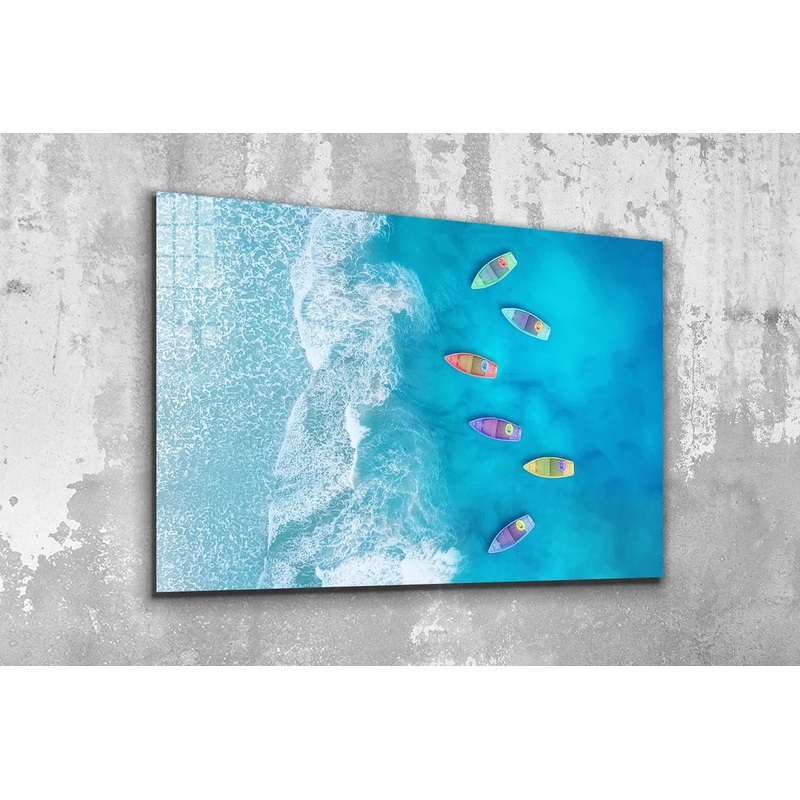 Aerial Beach & Boats Print Tempered Glass Wall Art 100% Made in Australia Ready to Hang