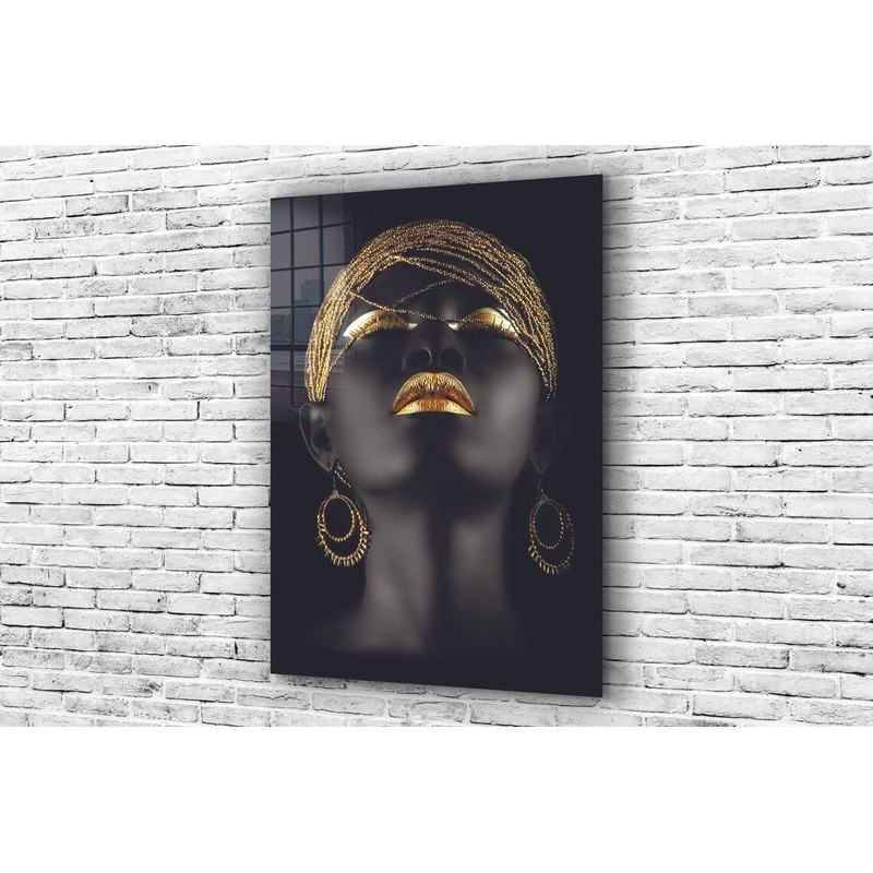 African Woman & Jewels Print Tempered Glass Wall Art 100% Made in Australia Ready to Hang