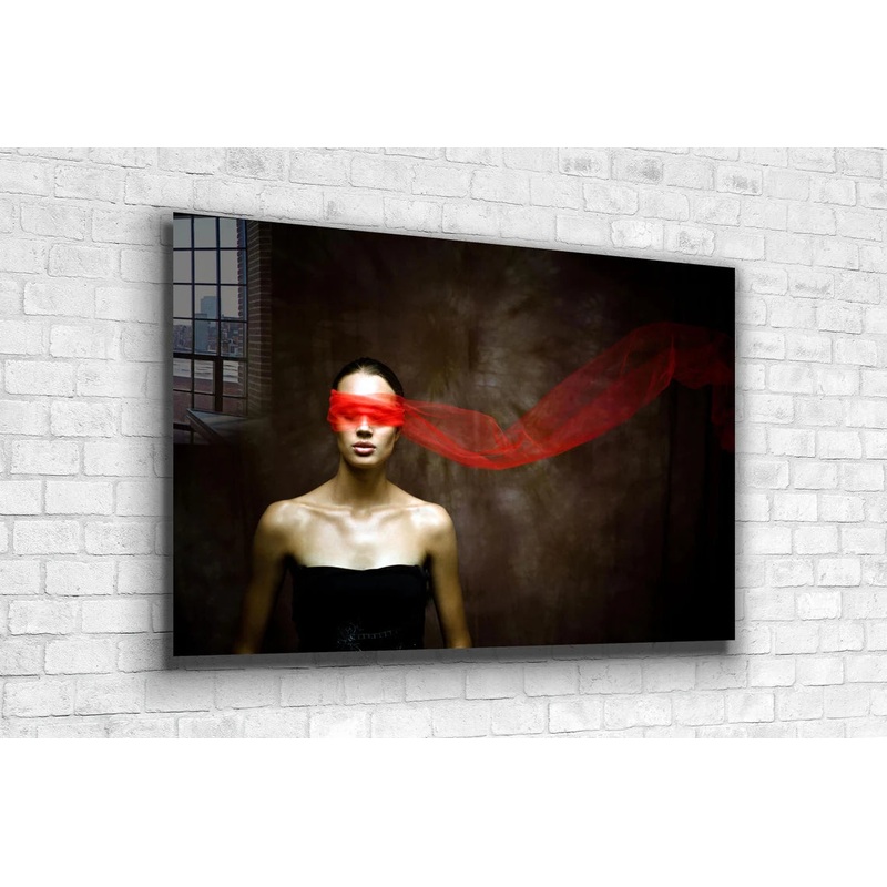 Blind Red Scarf Woman Print Tempered Glass Wall Art 100% Made in Australia Ready to Hang