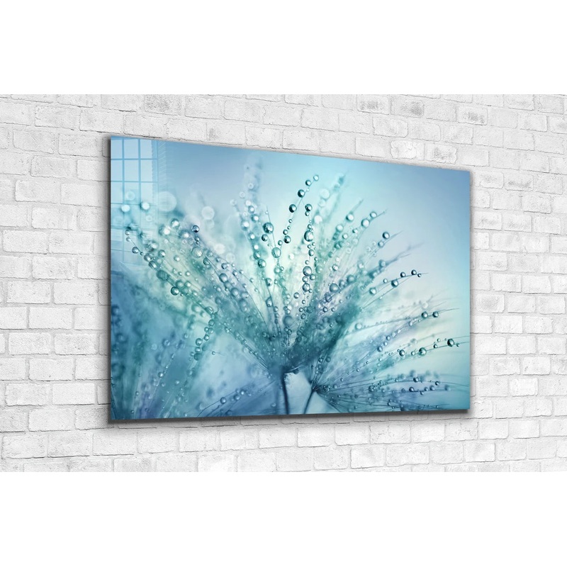 Blue Dandelion Droplet Print Tempered Glass Wall Art 100% Made in Australia Ready to Hang