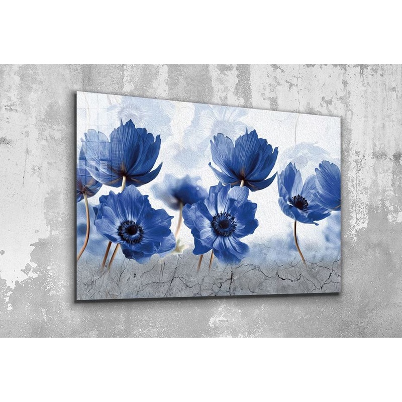 Blue Flowers Watercolor Print Tempered Glass Wall Art 100% Made in Australia Ready to Hang