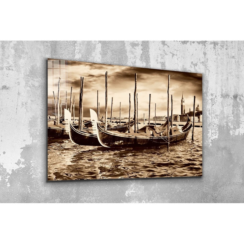 Boats on Sea Vintage Print Tempered Glass Wall Art 100% Made in Australia Ready to Hang