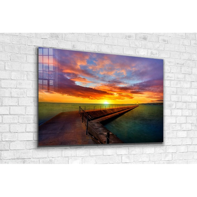 Breakwater Sunset Sky Print Tempered Glass Wall Art 100% Made in Australia Ready to Hang