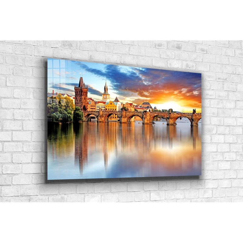 Bridge & City Sunset Print Tempered Glass Wall Art 100% Made in Australia Ready to Hang