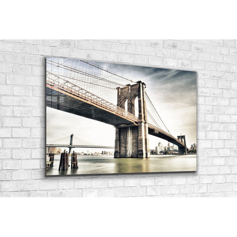 Brooklyn Bridge Clouds Print Tempered Glass Wall Art 100% Made in Australia Ready to Hang