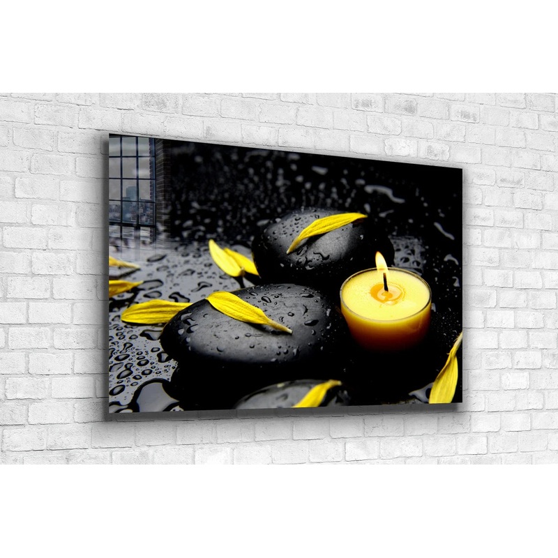 Candle & Yellow Petals Print Tempered Glass Wall Art 100% Made in Australia Ready to Hang