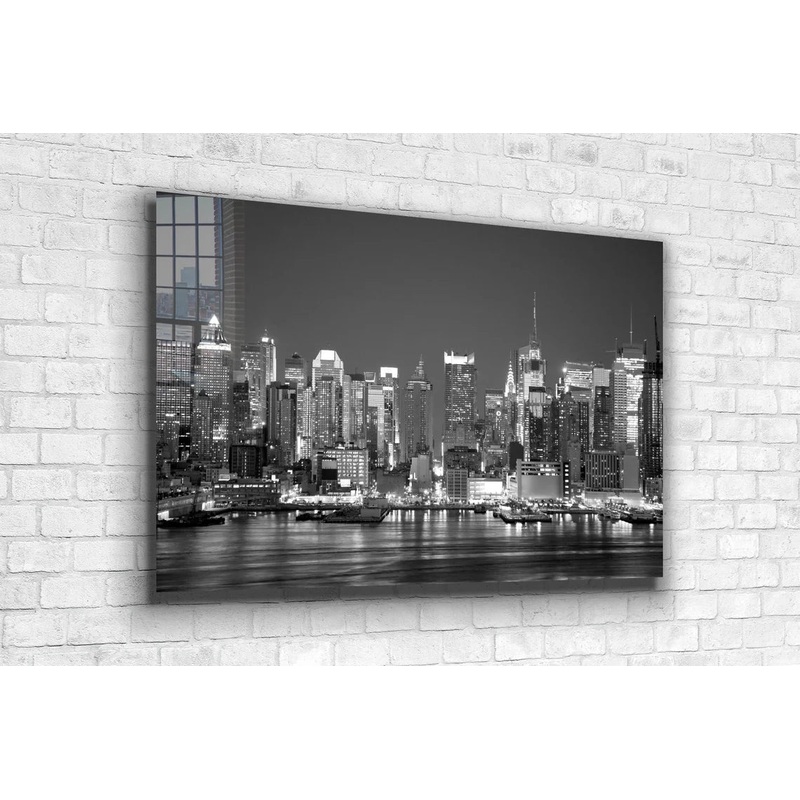 City Night Sea B&W View Print Tempered Glass Wall Art 100% Made in Australia Ready to Hang