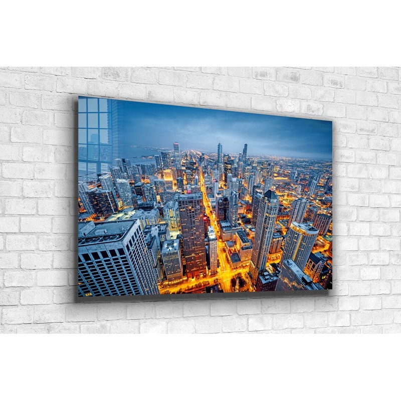City Night Skyline Print Tempered Glass Wall Art 100% Made in Australia Ready to Hang