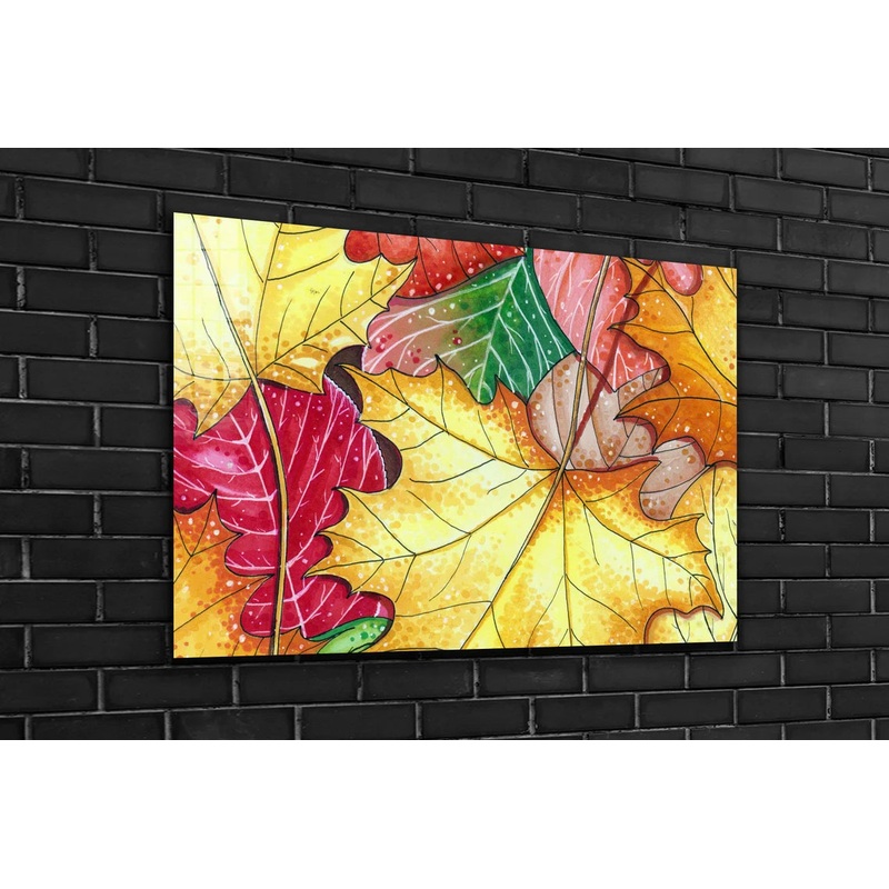 Colorful Autumn Leaves Print Tempered Glass Wall Art 100% Made in Australia Ready to Hang