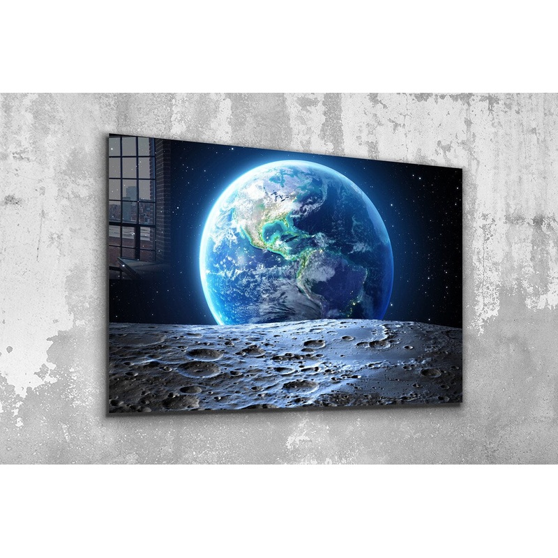 Earth from Moon Digital Print Tempered Glass Wall Art 100% Made in Australia Ready to Hang