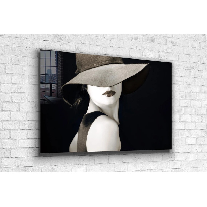 Fashion Hat Woman B&W Print Tempered Glass Wall Art 100% Made in Australia Ready to Hang