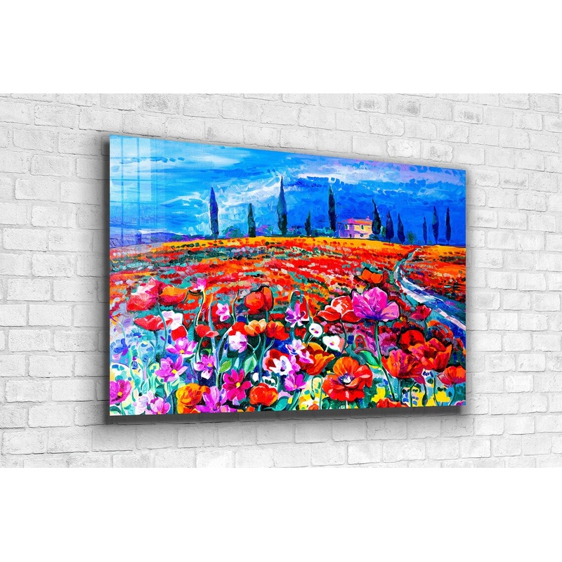 Flower Field Painting Print Tempered Glass Wall Art 100% Made in Australia Ready to Hang