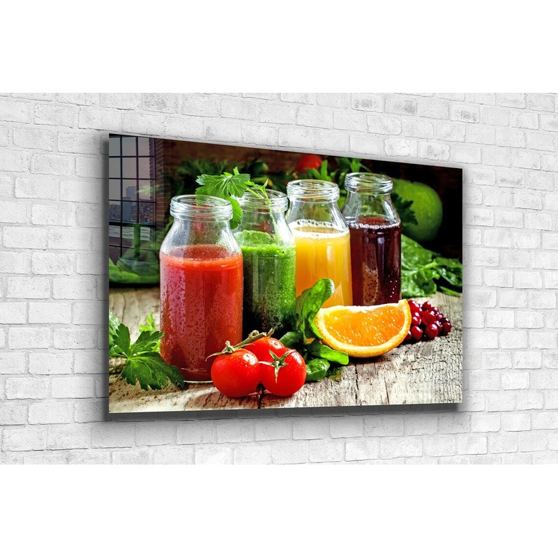 Fruits Juices on Table Print Tempered Glass Wall Art 100% Made in Australia Ready to Hang