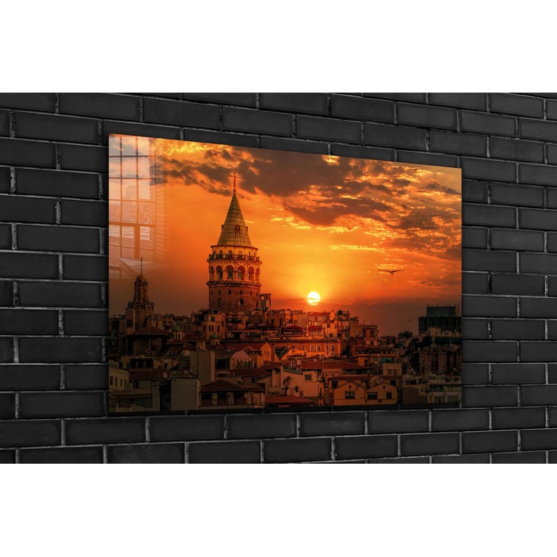 Galata Towe Sunset Sky Print Tempered Glass Wall Art 100% Made in Australia Ready to Hang