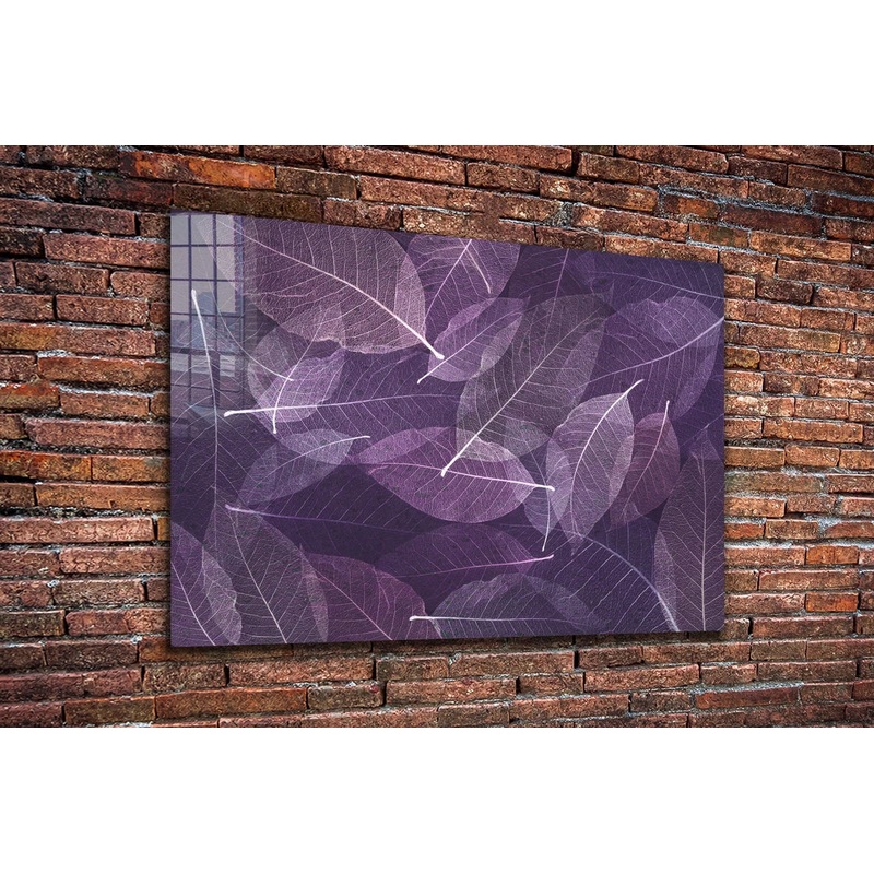 Purple Leaves Abstract Print Tempered Glass Wall Art 100% Made in Australia Ready to Hang