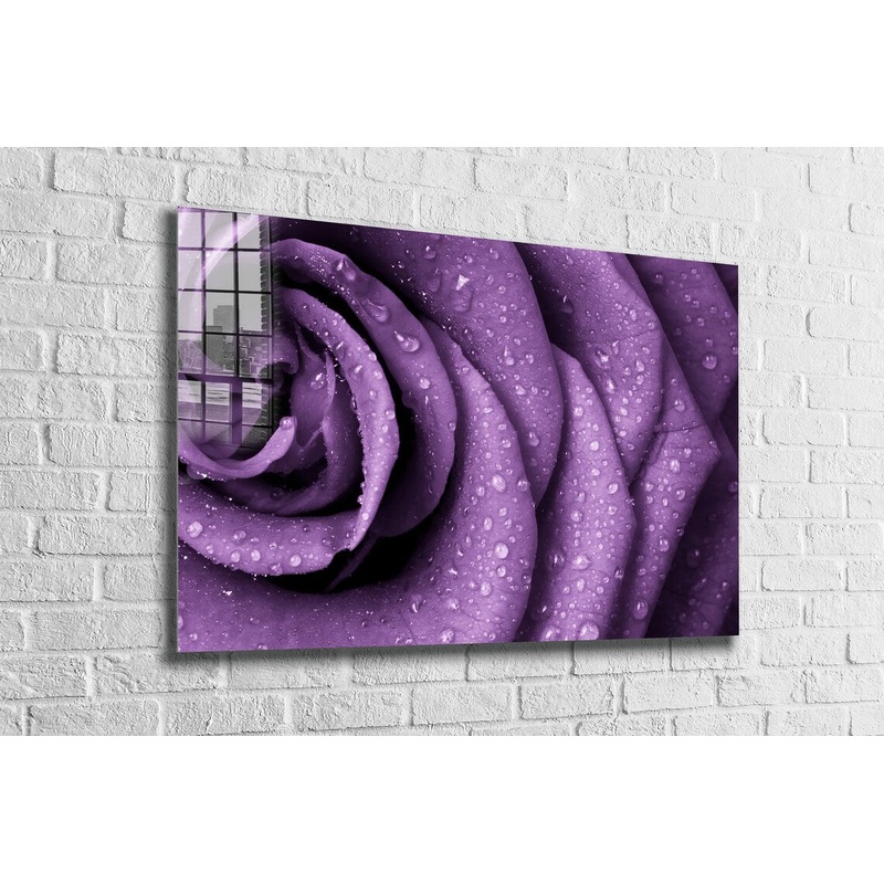 Purple Rose Droplet Print Tempered Glass Wall Art 100% Made in Australia Ready to Hang