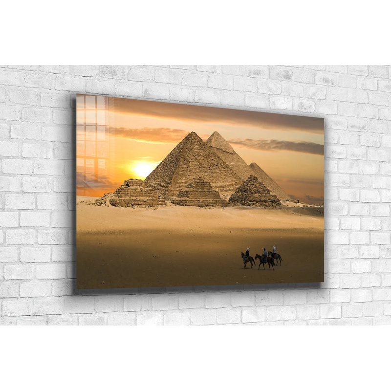 Pyramid in Egypt Sunset Print Tempered Glass Wall Art 100% Made in Australia Ready to Hang