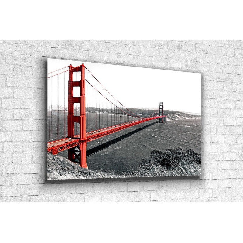 Red Golden Gate B&W Print Tempered Glass Wall Art 100% Made in Australia Ready to Hang