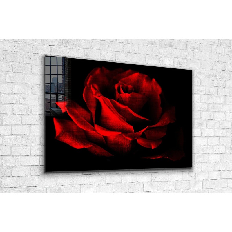 Red Rose Closeup Dark Print Tempered Glass Wall Art 100% Made in Australia Ready to Hang