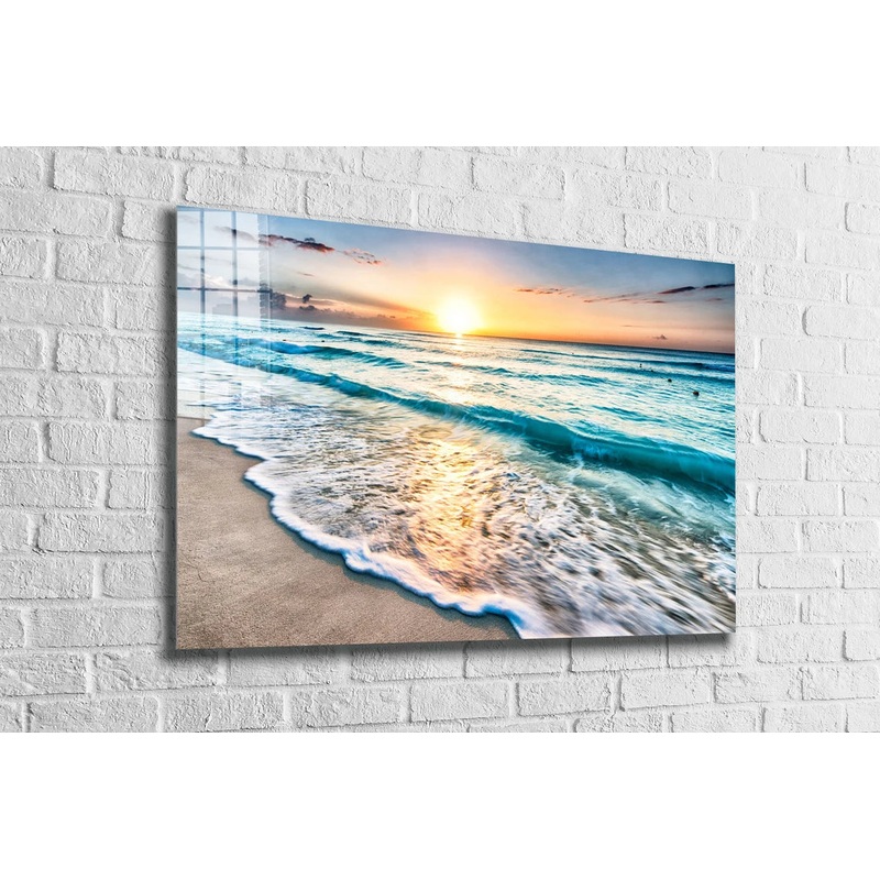 Seashore Sunset Ocean Print Tempered Glass Wall Art 100% Made in Australia Ready to Hang