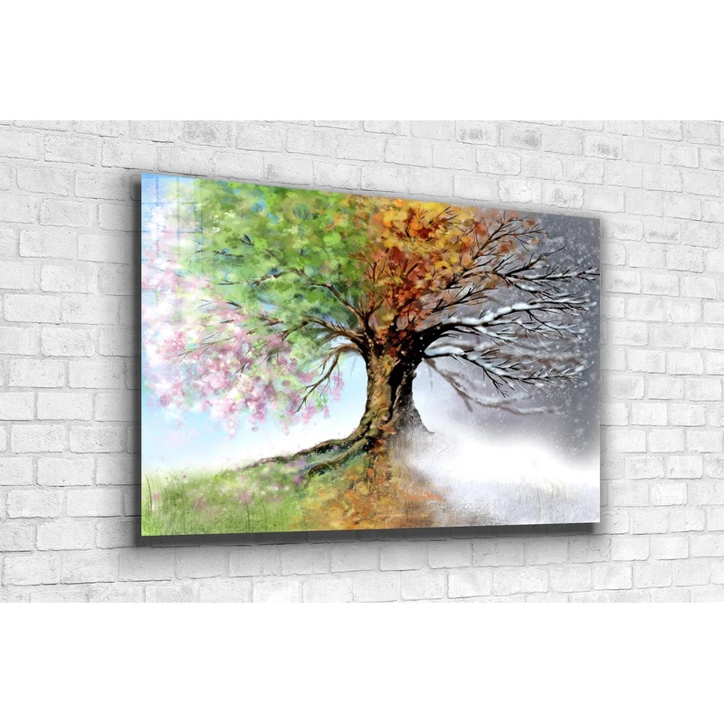 Seasonal Tree Painting Print Tempered Glass Wall Art 100% Made in Australia Ready to Hang