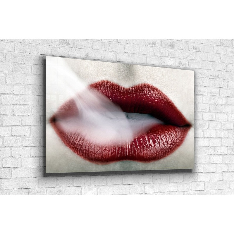 Smoke Red Lips Closuep Print Tempered Glass Wall Art 100% Made in Australia Ready to Hang