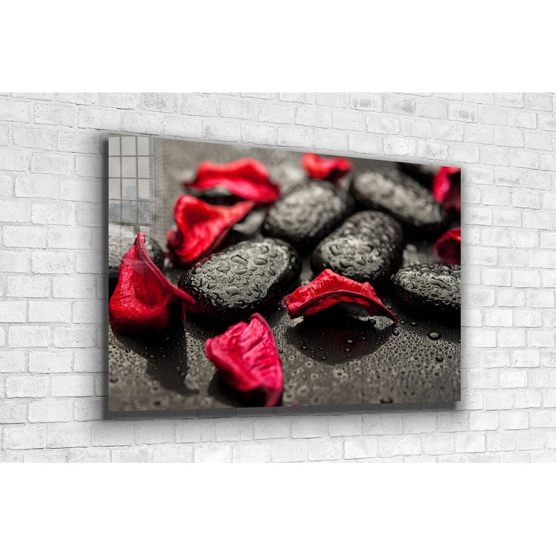 Stones & Rose Petals Print Tempered Glass Wall Art 100% Made in Australia Ready to Hang