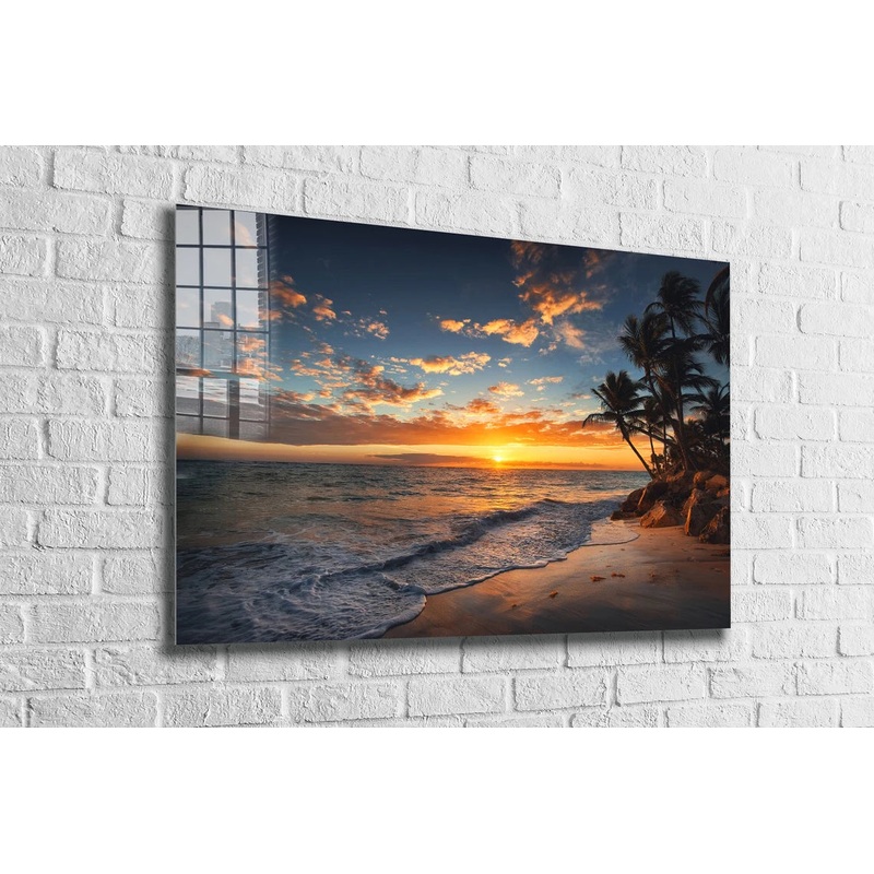 Sunset at Palm Beach Print Tempered Glass Wall Art 100% Made in Australia Ready to Hang