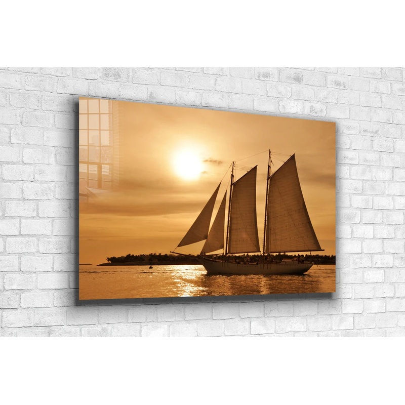 Sunset & Sailing Boat Print Tempered Glass Wall Art 100% Made in Australia Ready to Hang