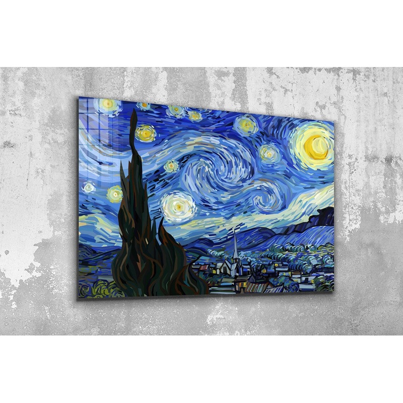 Van Gogh Starry Night Print Tempered Glass Wall Art 100% Made in Australia Ready to Hang