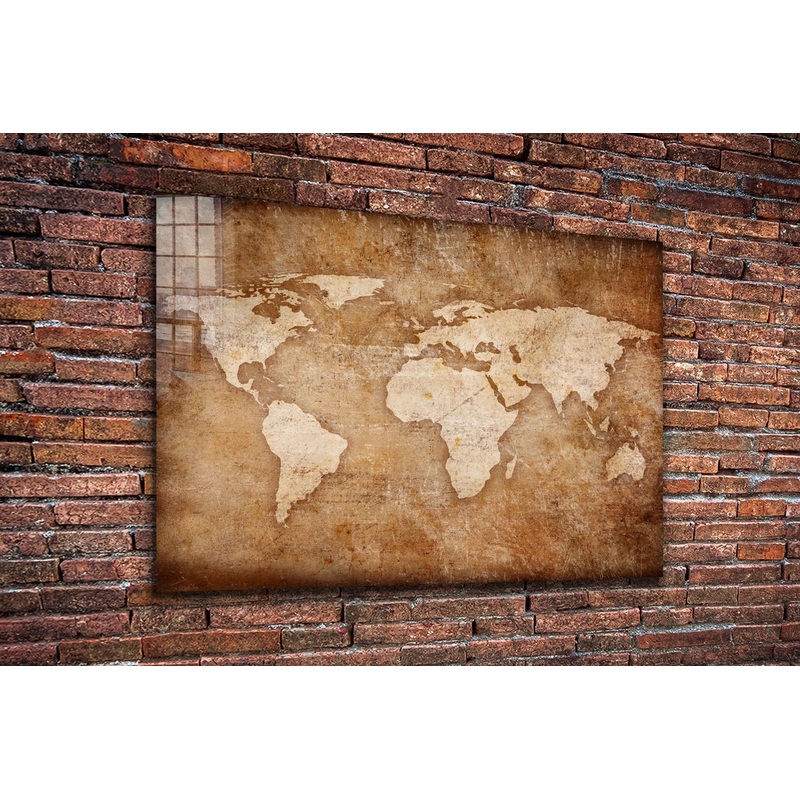 Vintage World Map Print Tempered Glass Wall Art 100% Made in Australia Ready to Hang