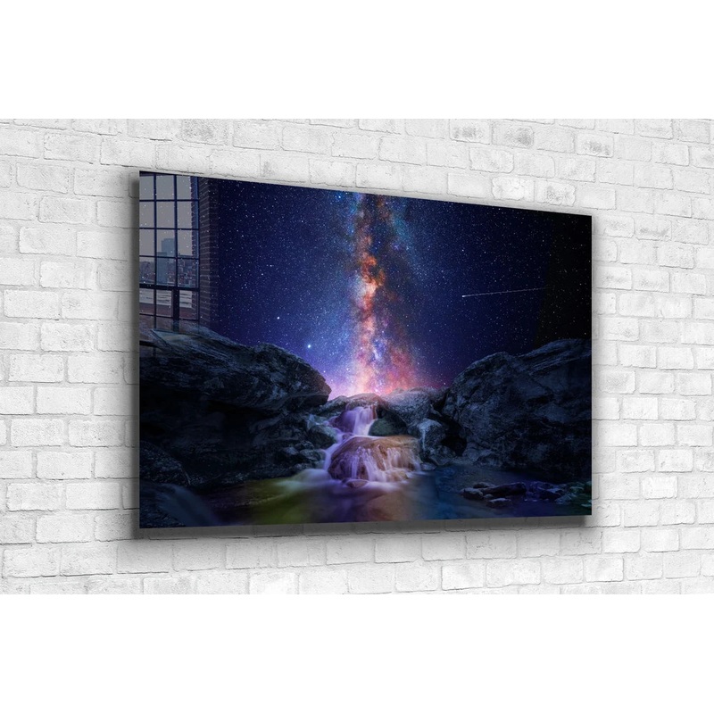 Waterfall Milkyway Sky Print Tempered Glass Wall Art 100% Made in Australia Ready to Hang