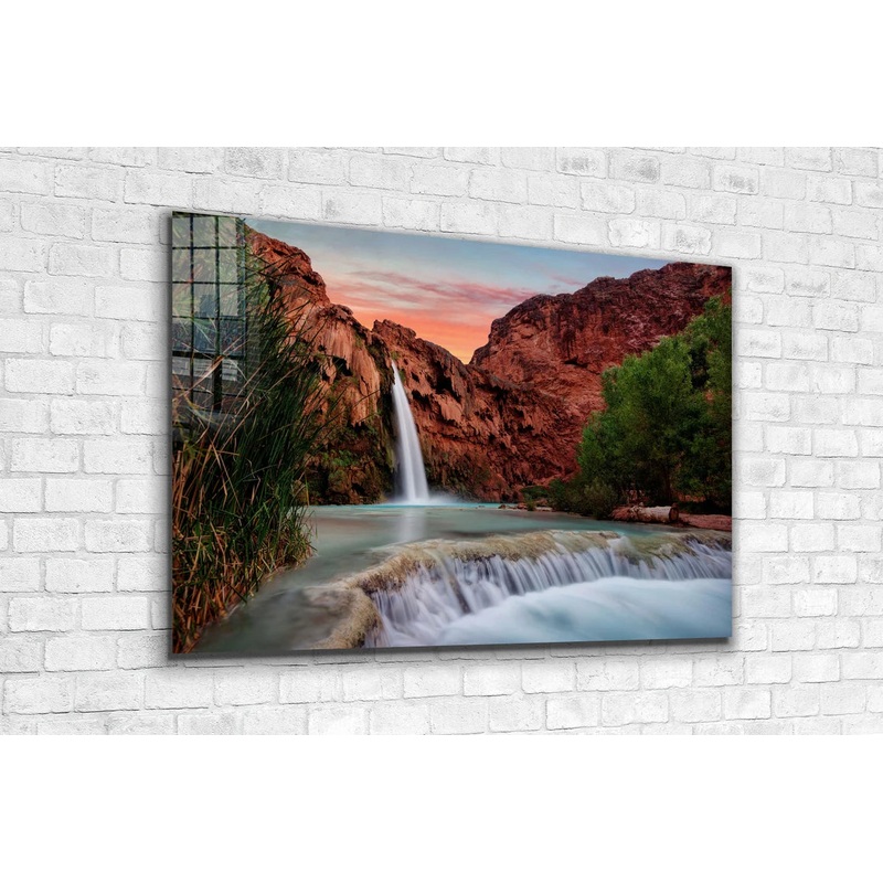 Waterfall Rocks Scenery Print Tempered Glass Wall Art 100% Made in Australia Ready to Hang