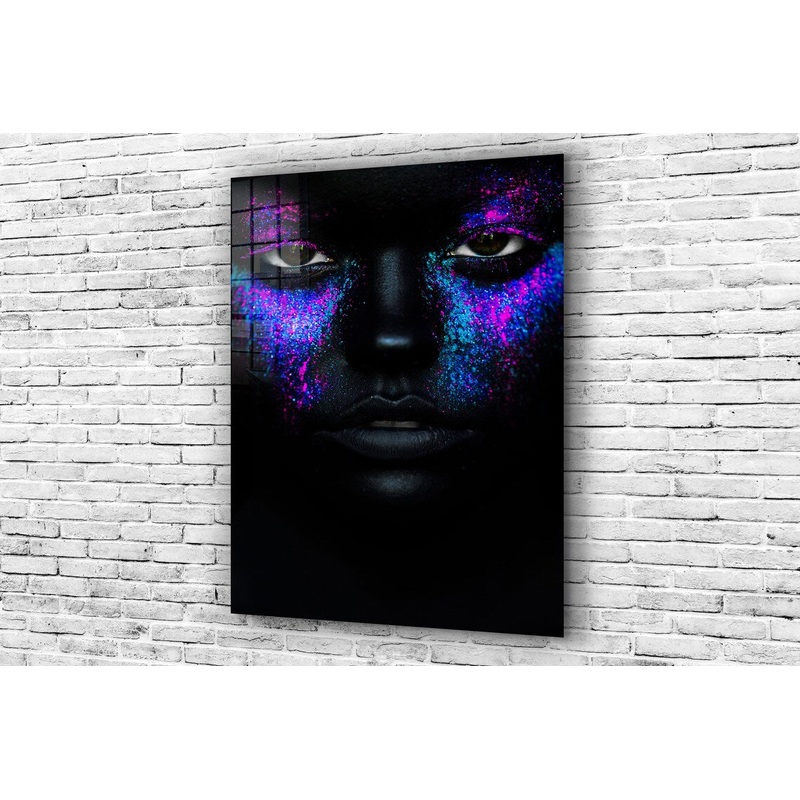 Woman in Blue Glitter Print Tempered Glass Wall Art 100% Made in Australia Ready to Hang